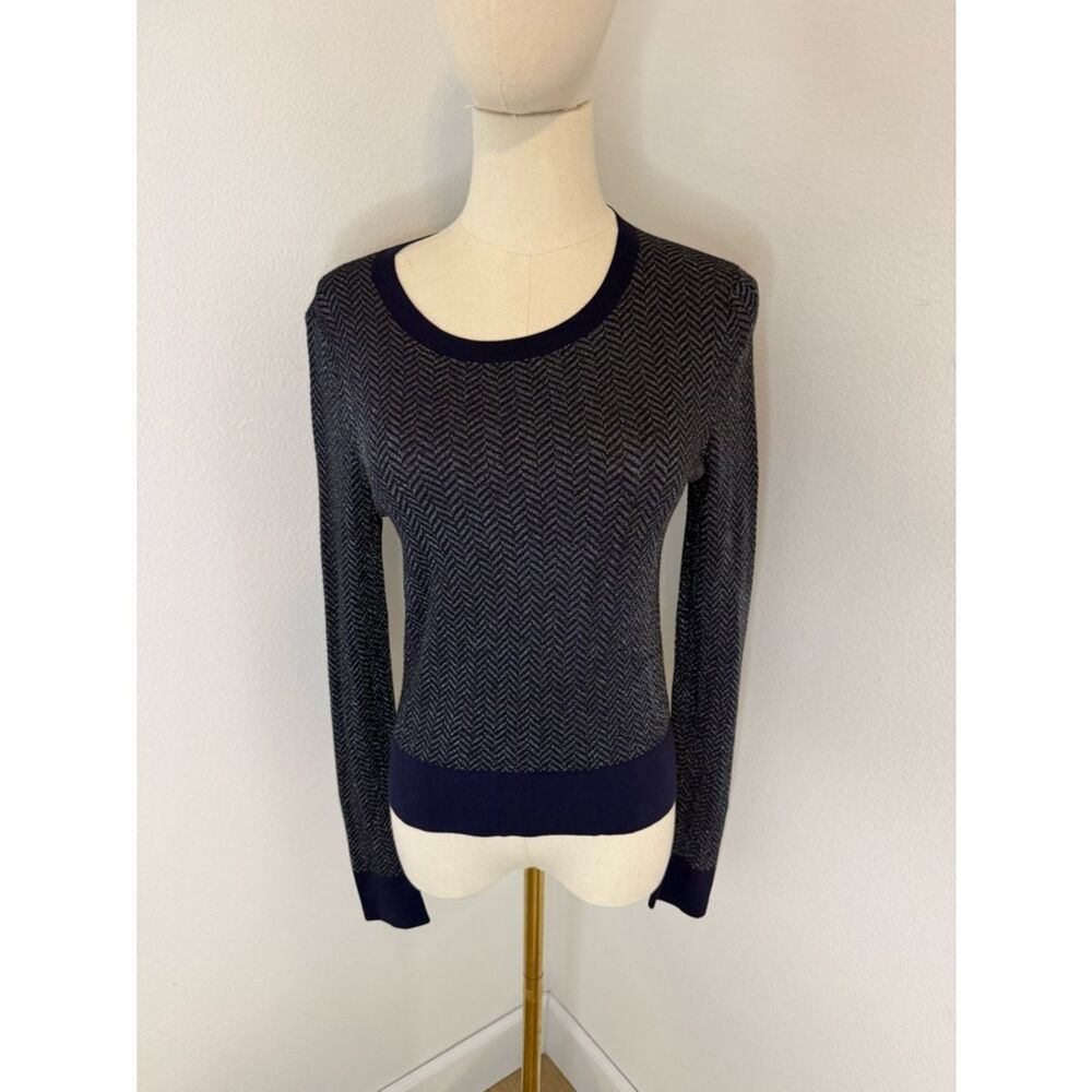 Club Monaco Navy & Silver Chevron Crewneck Sweater - Size Medium